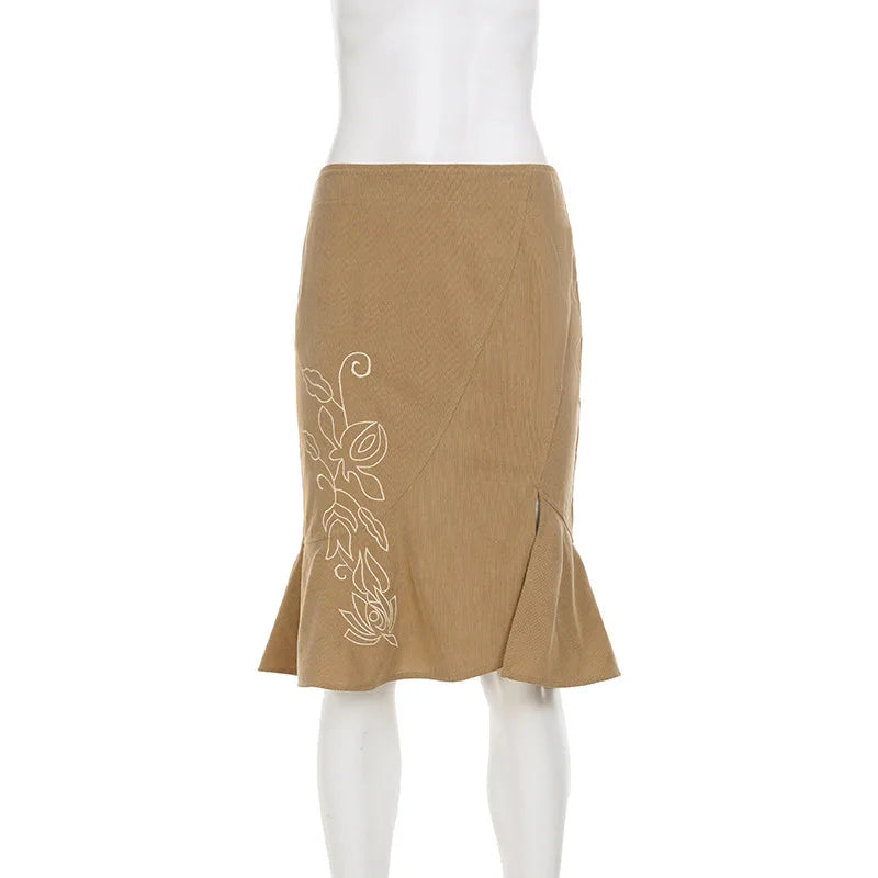 Glorol - Fishtail Embroidery Printed Skirt