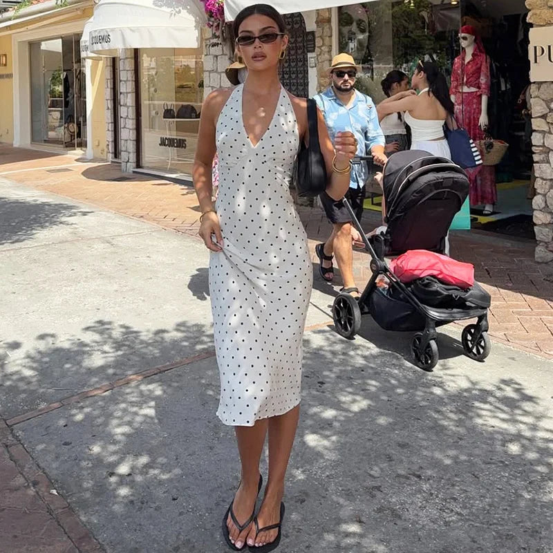 Glorol - Printed Backless Bodycon Midi Dress