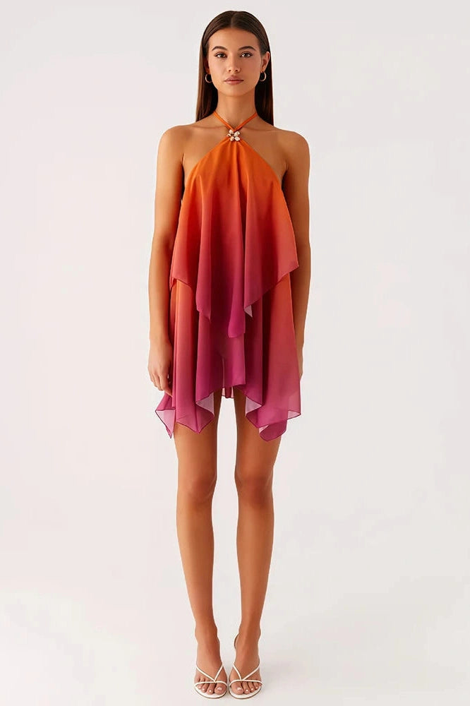 Glorol - Backless Zipper Off-Shoulder Sleeveless Mini Dress