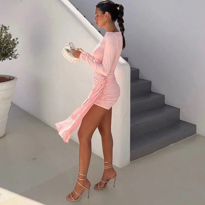 Glorol - Floral Bodycon Long Sleeve Mini Dress