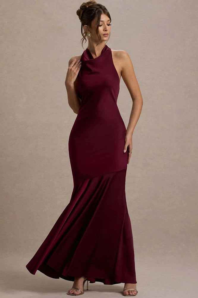 Glorol - Elegant Sleeveless Backless Pleated Maxi Dress