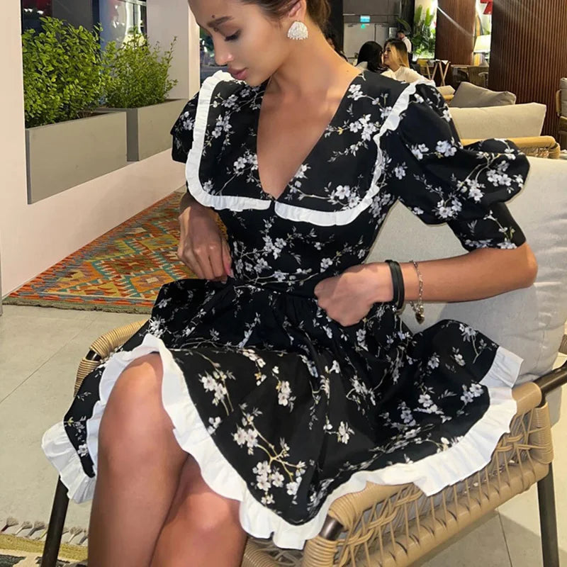 Glorol - Floral Patchwork High Waist Mini Dress