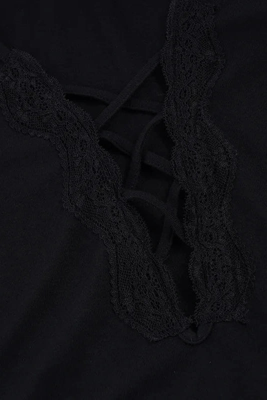 Glorol - Deep V-Neck Lace Patchwork Jumpsuit