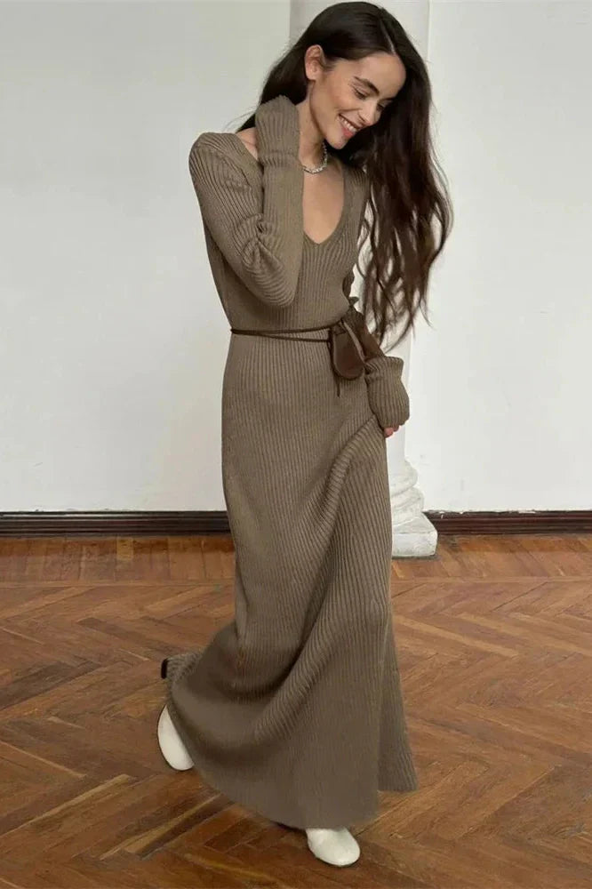 V-Neck Patchwork High Waist Maxi Dress