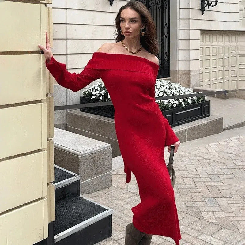 Glorol - Elegant Off-Shoulder High Waist Maxi Dress
