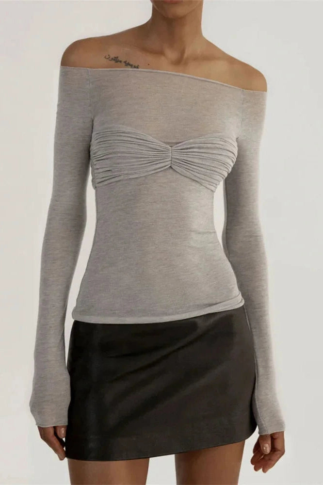 Glorol - Off-Shoulder Long Sleeve See-Through Lace Top