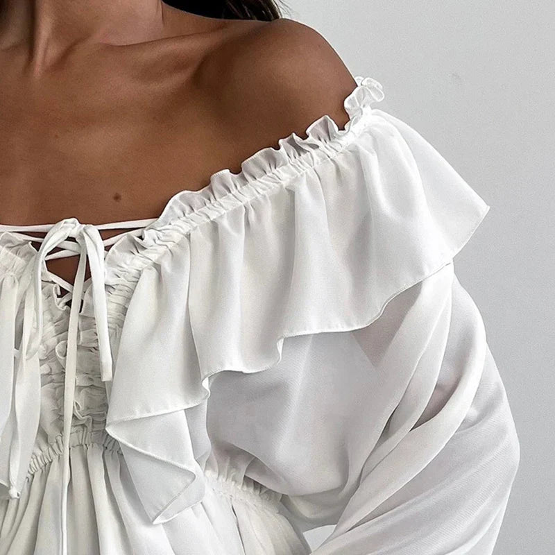 V Neck Flared Sleeves Loose A-Line Maxi Dress