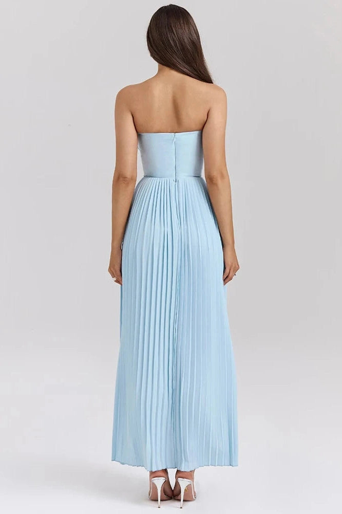 Glorol - Off-shoulder Strapless Sleeveless Backless Pleated Maxi Dress