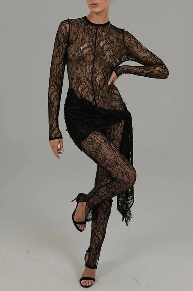 Glorol - Lace See Through Long Sleeve Jumpsuit