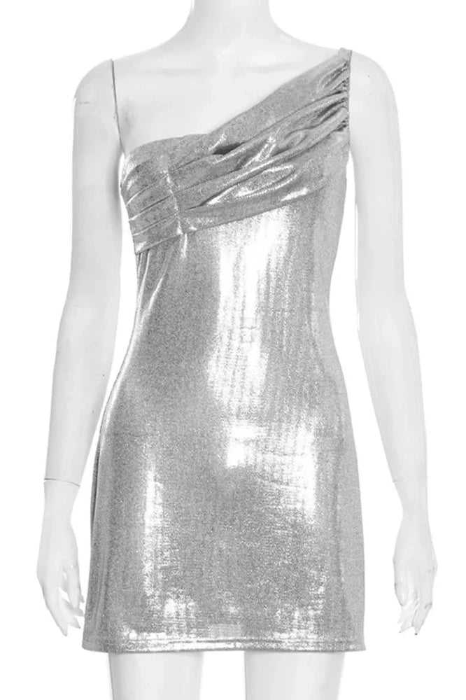 Glorol - One Shoulder Sleeveless Backless Mini Dress