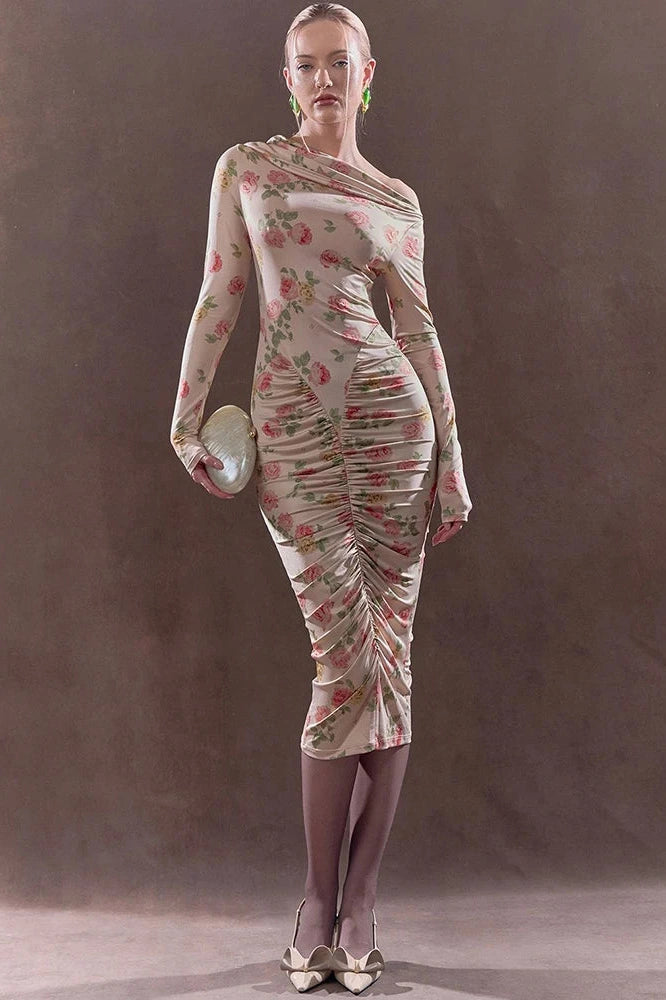 Glorol - Elegant Long Sleeve Backless Bodycon Midi Dress
