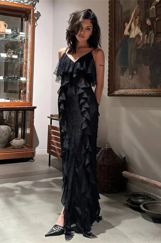 Spaghetti Straps Backless High Waist Maxi Dress
