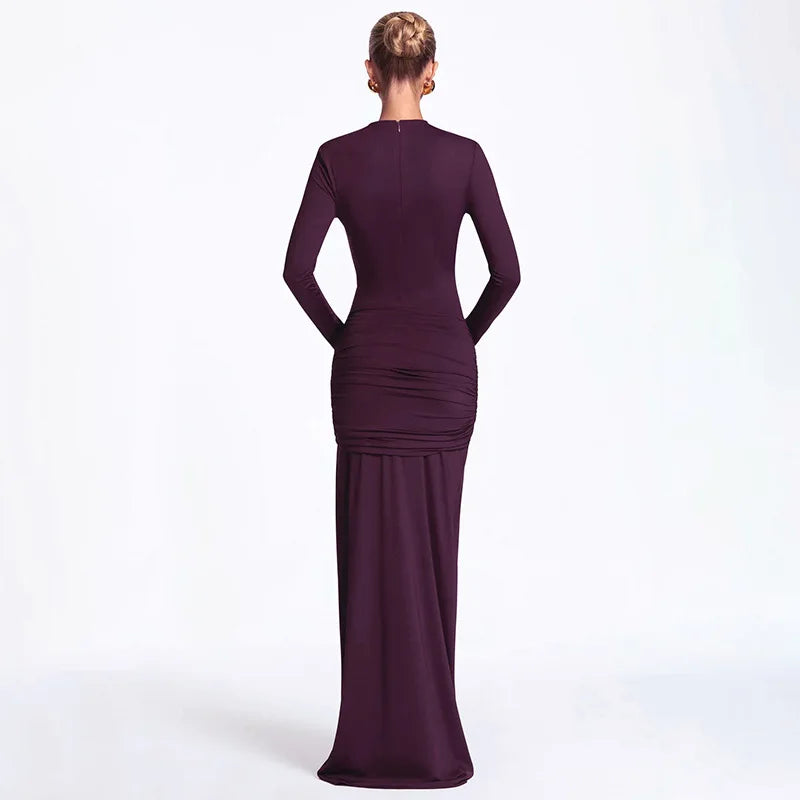 Glorol - Hollow Out Slim Long Sleeves Maxi Dress