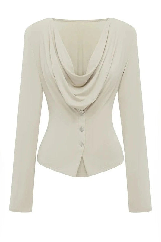 Glorol - Pleated Button Long-Sleeve Top