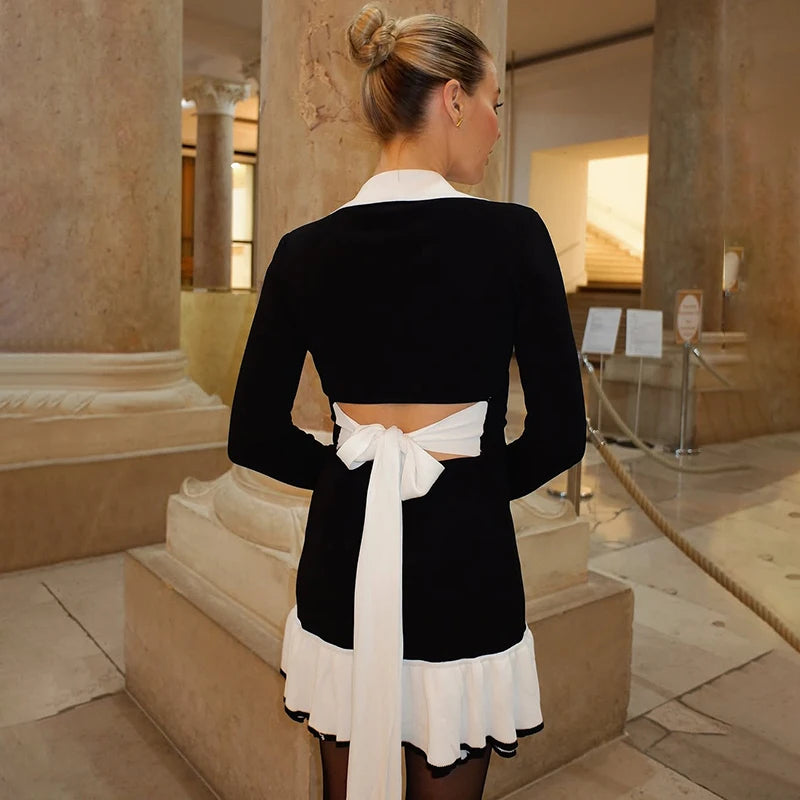 Glorol - Elegant Backless Lace-Up Mini Dress