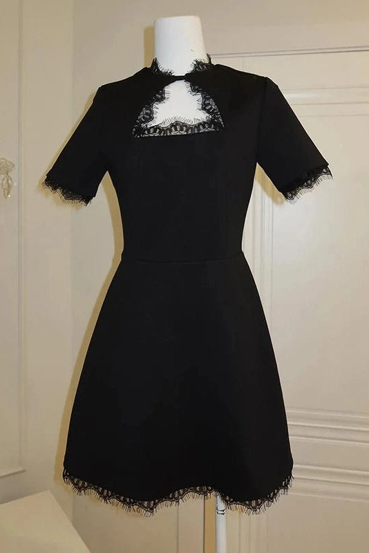 Glorol - Lace Slim High Waist Short Sleeves Mini Dress