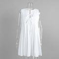 Glorol - Pleated O Neck Sleeveless Lace Up Mini Dress