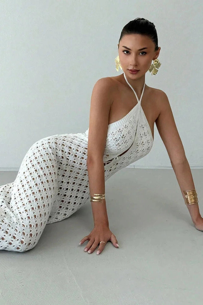 Glorol - See-Through Lace-Up Backless Loose Maxi Dress