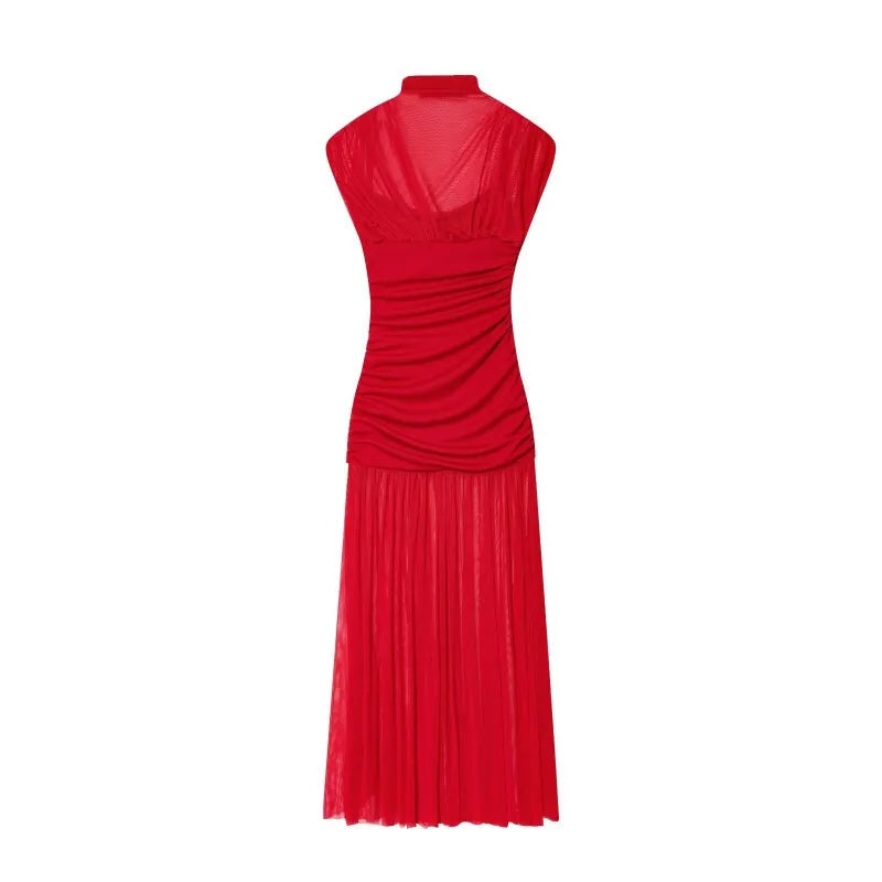 Glorol - Elegant See Through Patchwork High Waist Maxi Dress