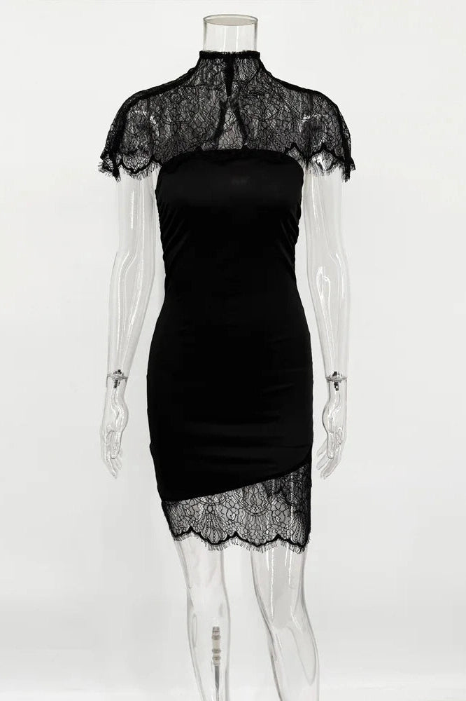Glorol - Hollow Out High Waist Slim Patchwork Mini Dress
