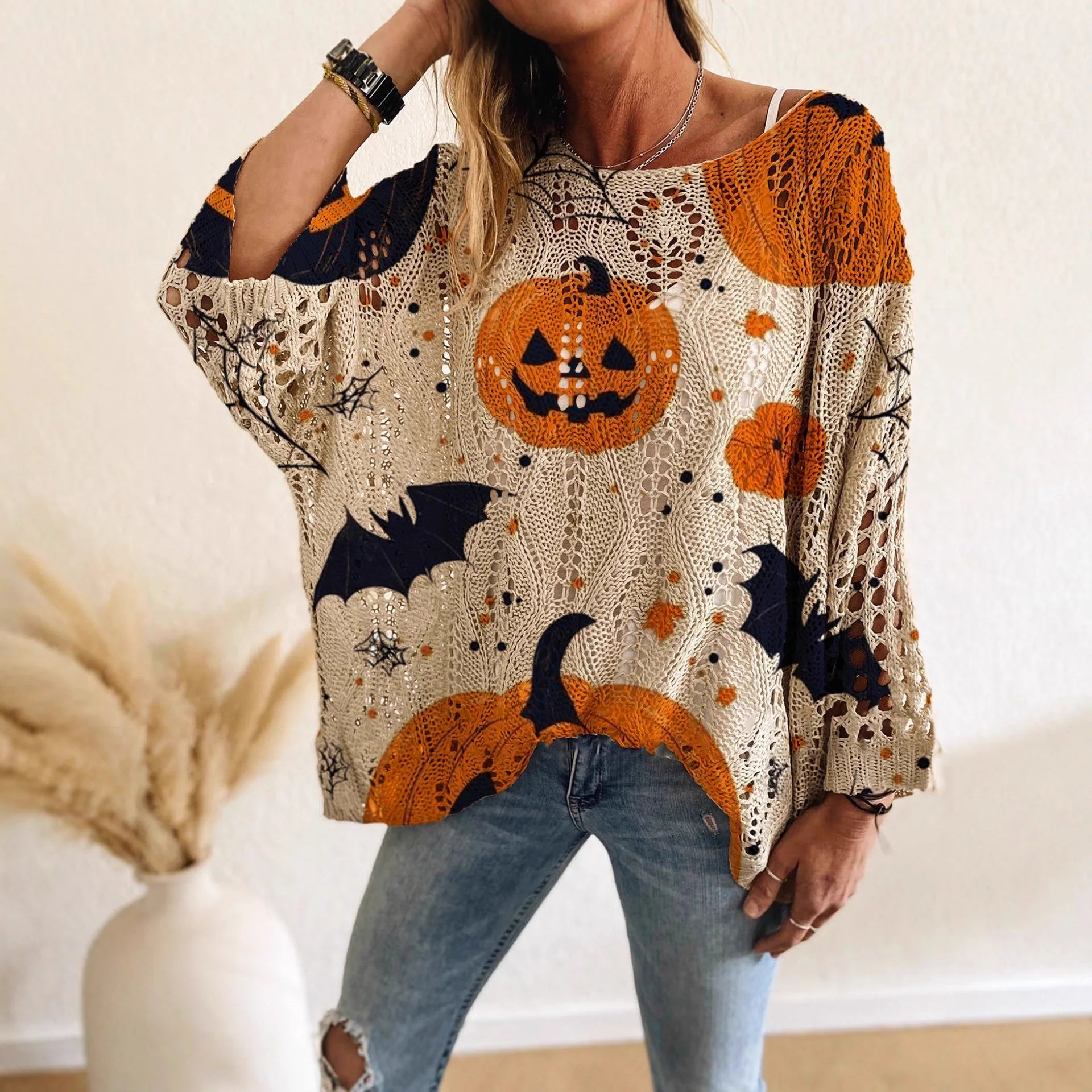 Glorol - Hollow Print Long Sleeve Top