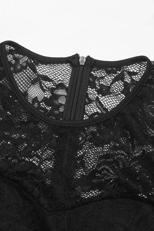 Glorol - Lace Hollow O-neck Patchwork High-waisted Jumpsuit