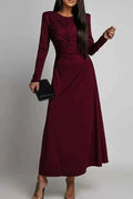 Glorol - Elegant O-Neck Long Sleeve High Waist Slim Maxi Dress