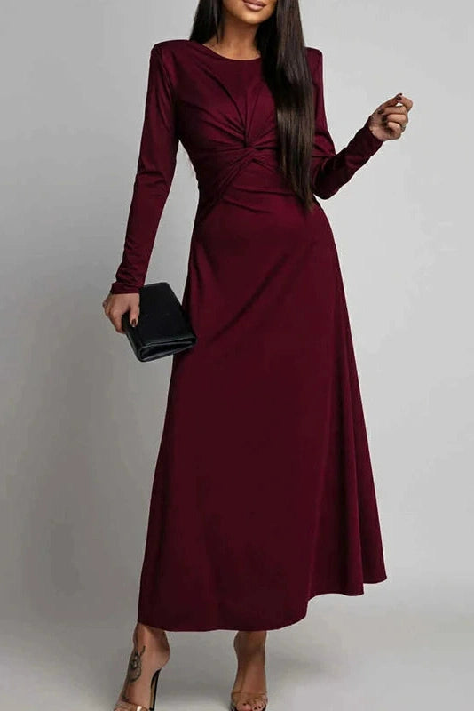 Glorol - Elegant O-Neck Long Sleeve High Waist Slim Maxi Dress