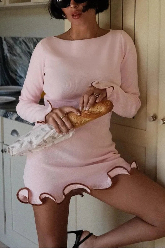 Glorol - Long Sleeve Pullover O-Neck Mini Dress