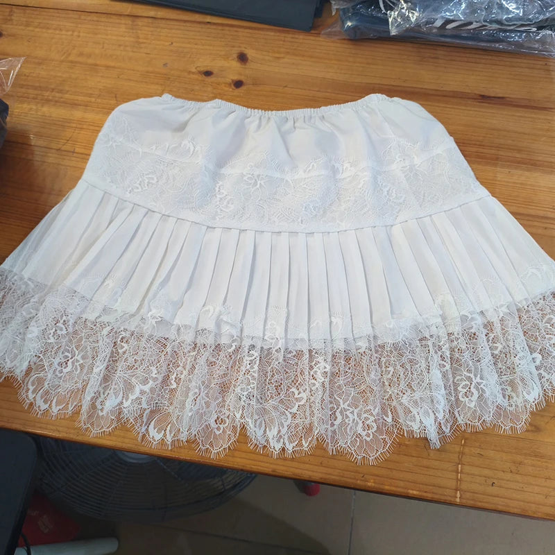 Glorol - High Waist Pleated Lace Skirt