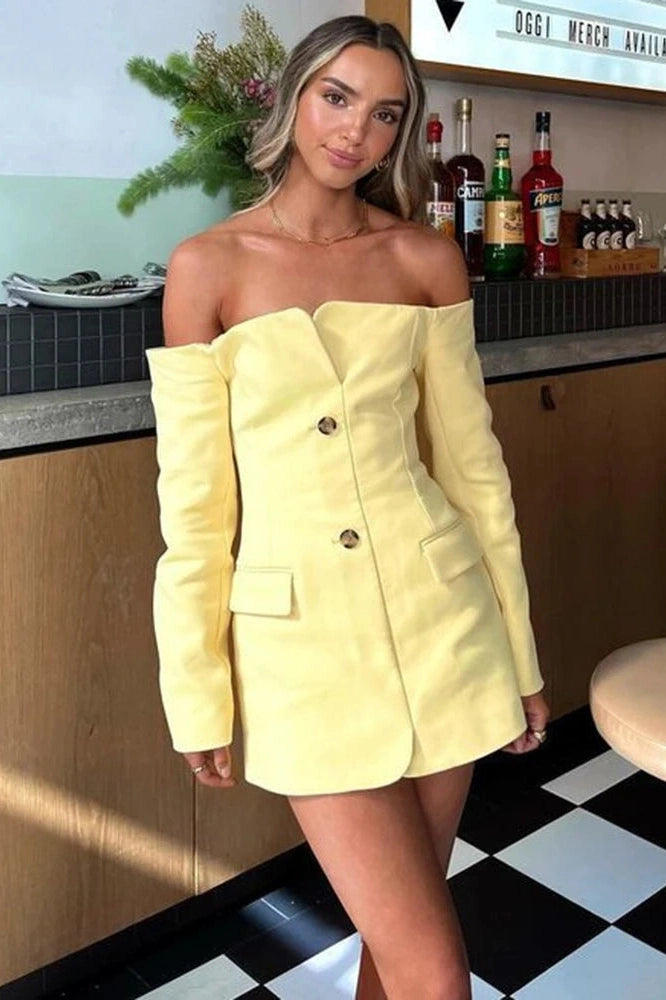 Glorol - Off-shoulder Strapless Long Sleeve Backless Mini Dress