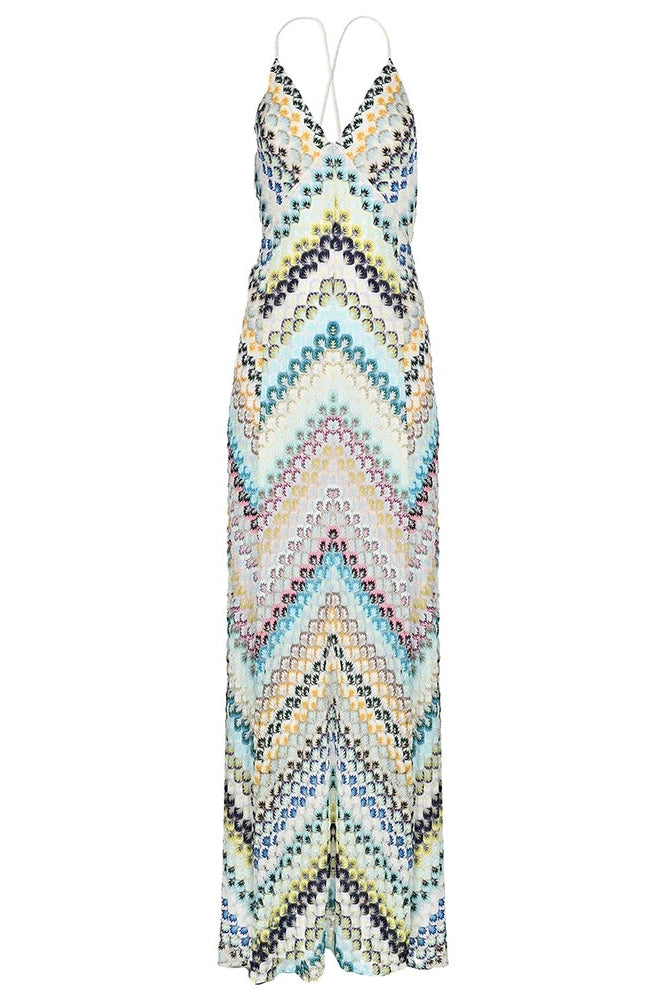 Glorol - Backless Knit Spaghetti Strap Sleeveless High Waist Maxi Dress