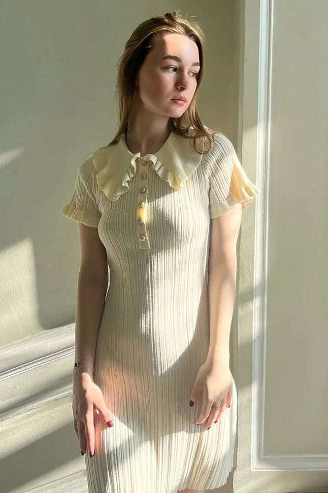 Glorol - Single Breasted Short Sleeve High Waist Mini Dress
