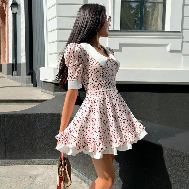 Glorol - Printed Short Sleeve High Waist Mini Dress