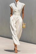 Glorol - Elegant High Waist Slim Pleated Sleeveless Midi Dress