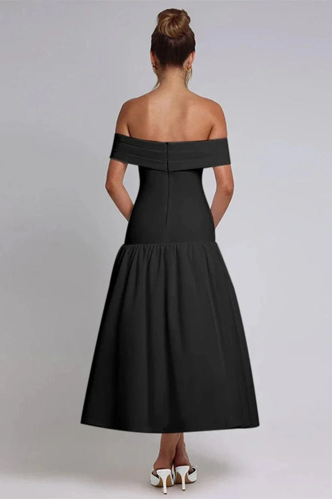 Glorol - Slim Off-Shoulder Sleeveless High Waist A-Line Maxi Dress