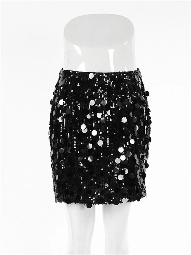 Glorol - High Waist Sequin Patchwork Skirt