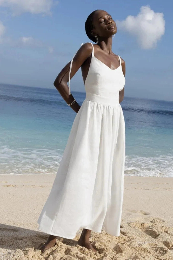 Glorol - Lace-Up Backless High Waist Slim Midi Dress