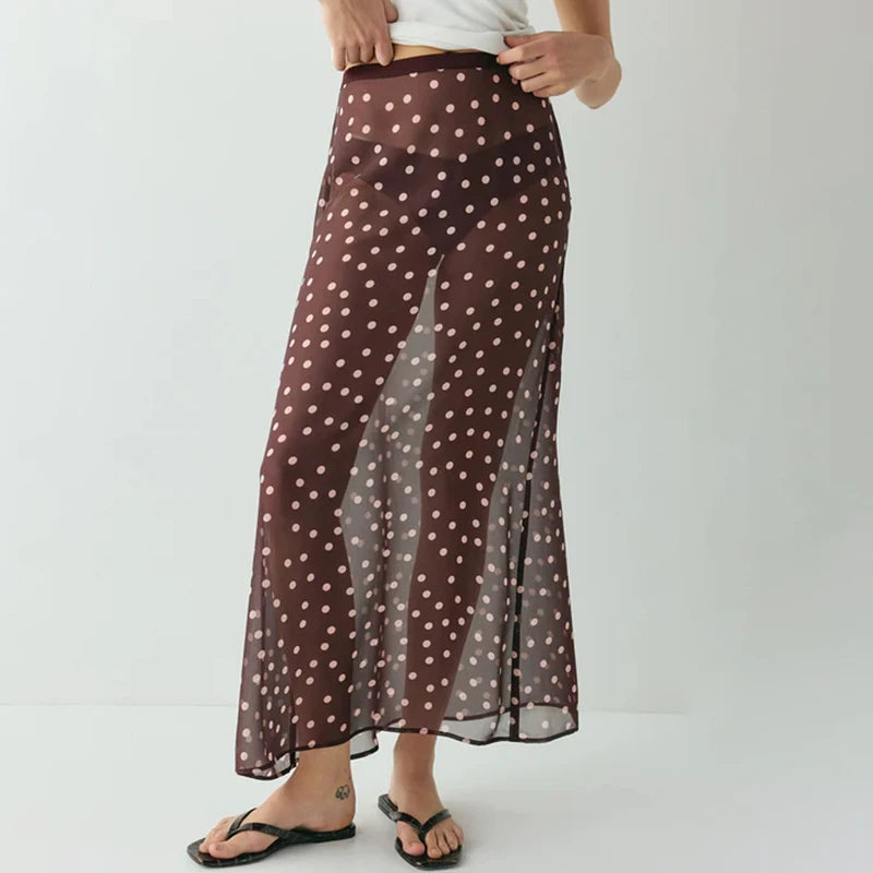 Glorol - High Waist See-Through Polka Dot Side Zipper Skirt