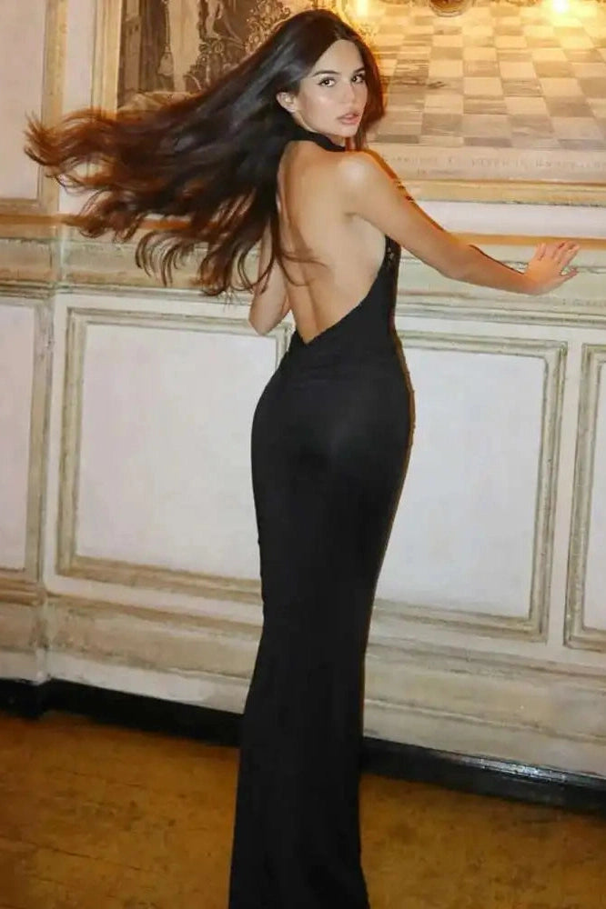 Glorol - Lace Backless Off-Shoulder Strapless Sleeveless Bodycon Maxi Dress