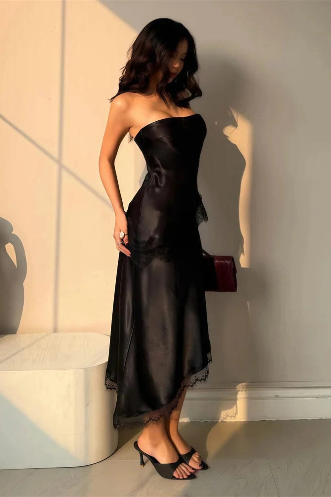 Glorol - Lace Patchwork Slim High Waist Backless Midi Dress