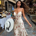 Glorol - Elegant Print Patchwork Backless Midi Dress