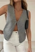 Glorol - Hollow Out Sleeveless V-Neck Slim Top