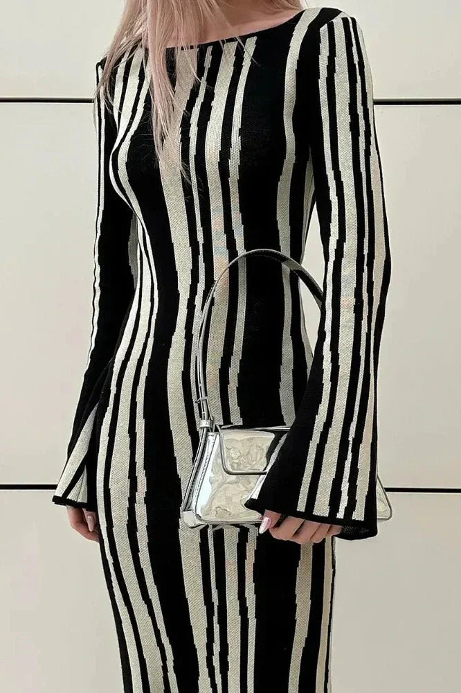 Striped Slim High Waist Maxi Dress