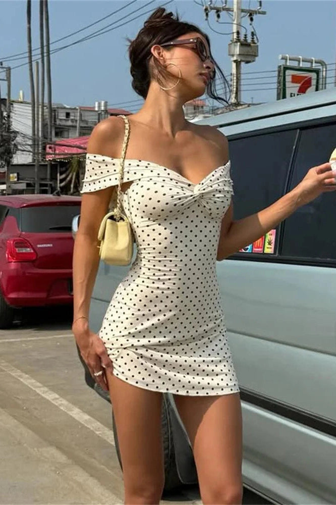 Glorol - Off-Shoulder Backless Printed Slim Mini Dress