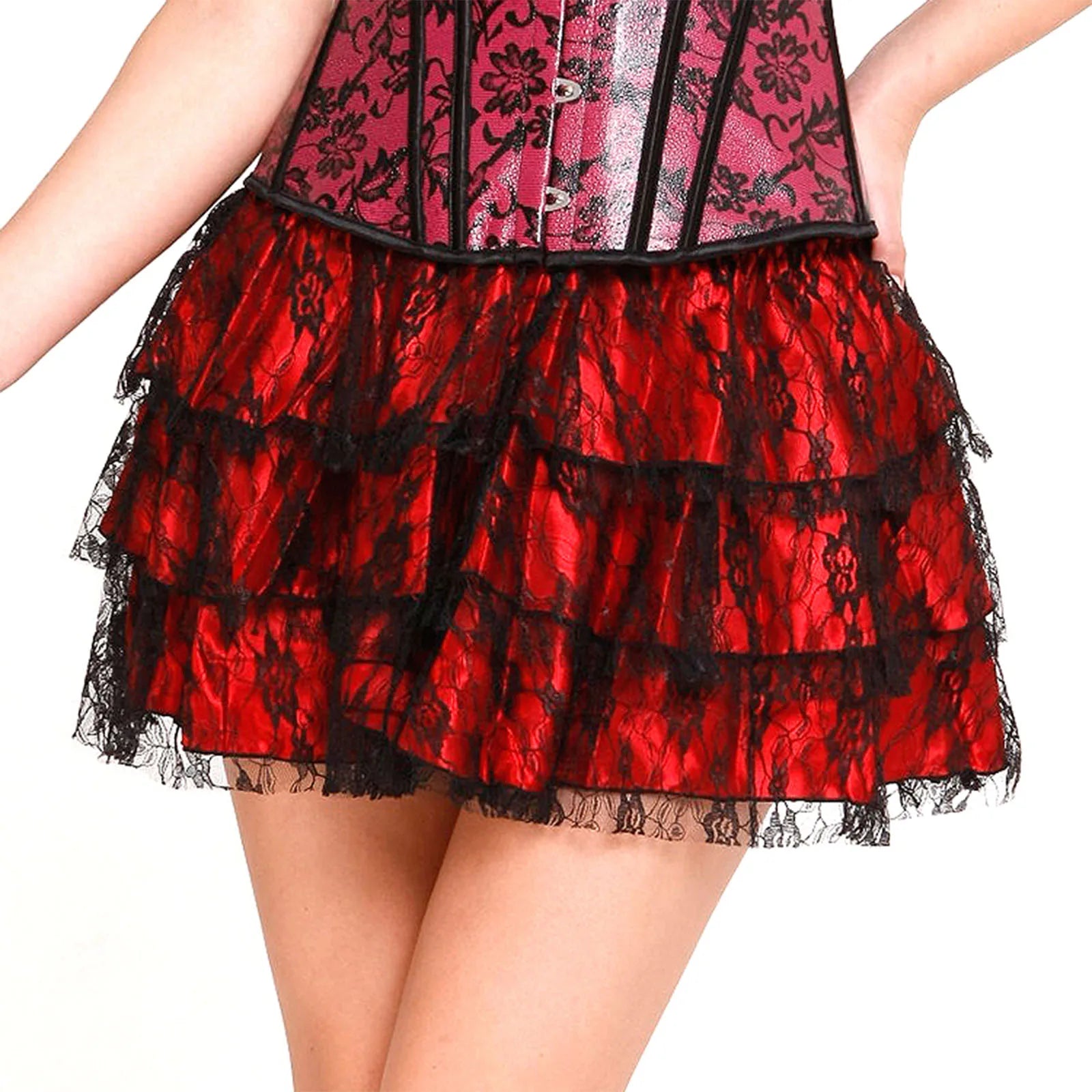 Glorol - Elastic Waist Patchwork Layered Lace Skirt