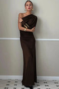 Glorol - Inclined Shoulder One Sleeve Backless Irregular Maxi Dress