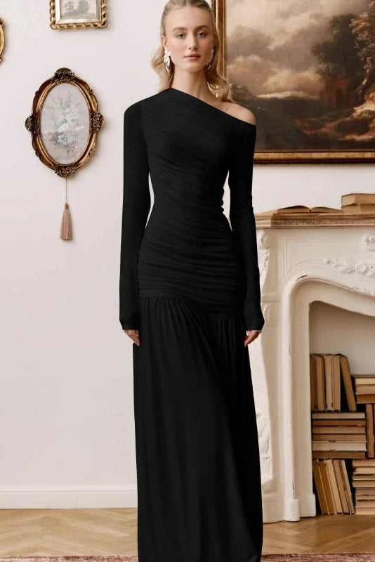 Glorol - Elegant Slim Long Sleeve Maxi Dress