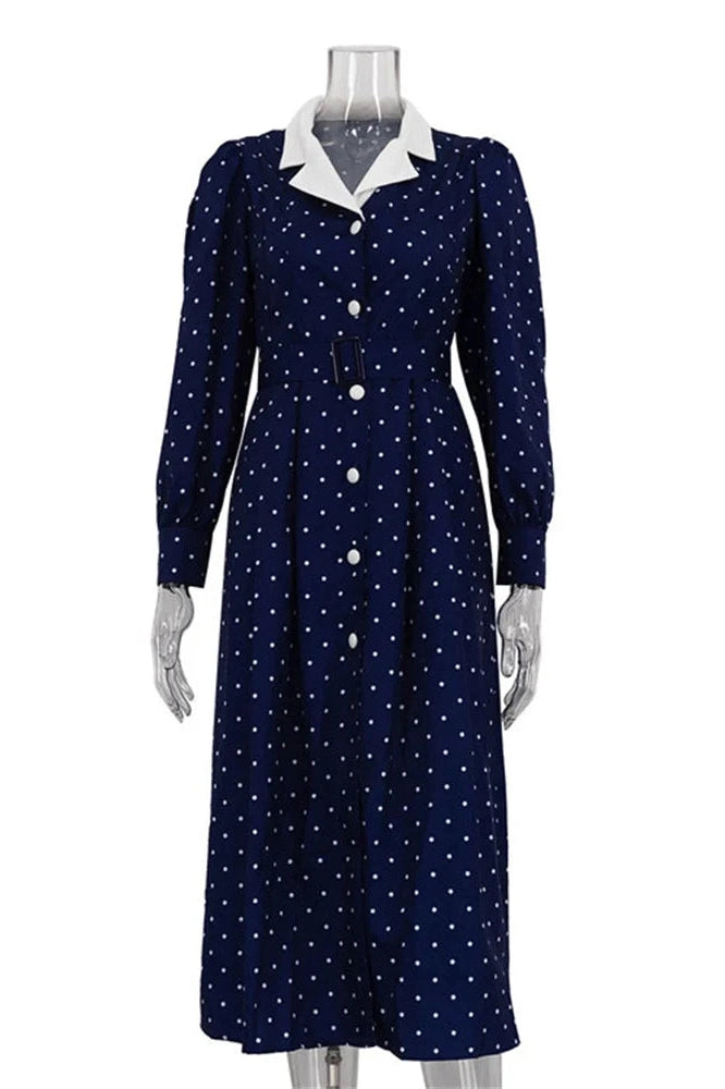 Glorol - Printed High Waist Long Sleeve Slim Midi Dress