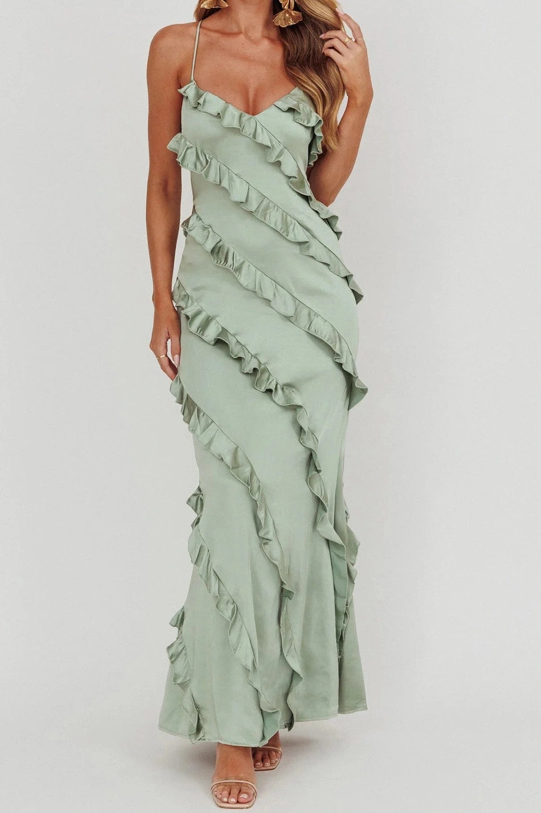 Glorol - Sleeveless Spaghetti Strap Maxi Dress